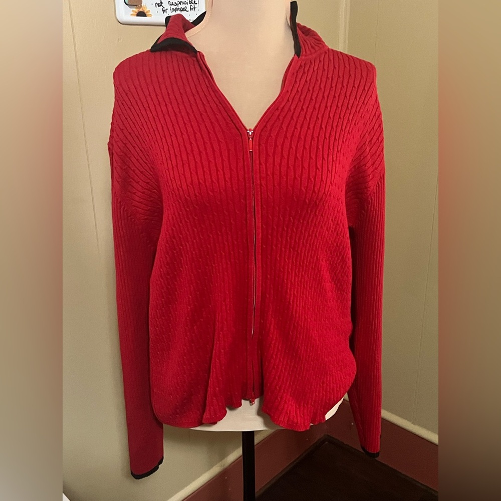 Pendleton Women’s Large Red Zip-Up Cardigan Sweater Textured Knit Luxury - Picture 11 of 13